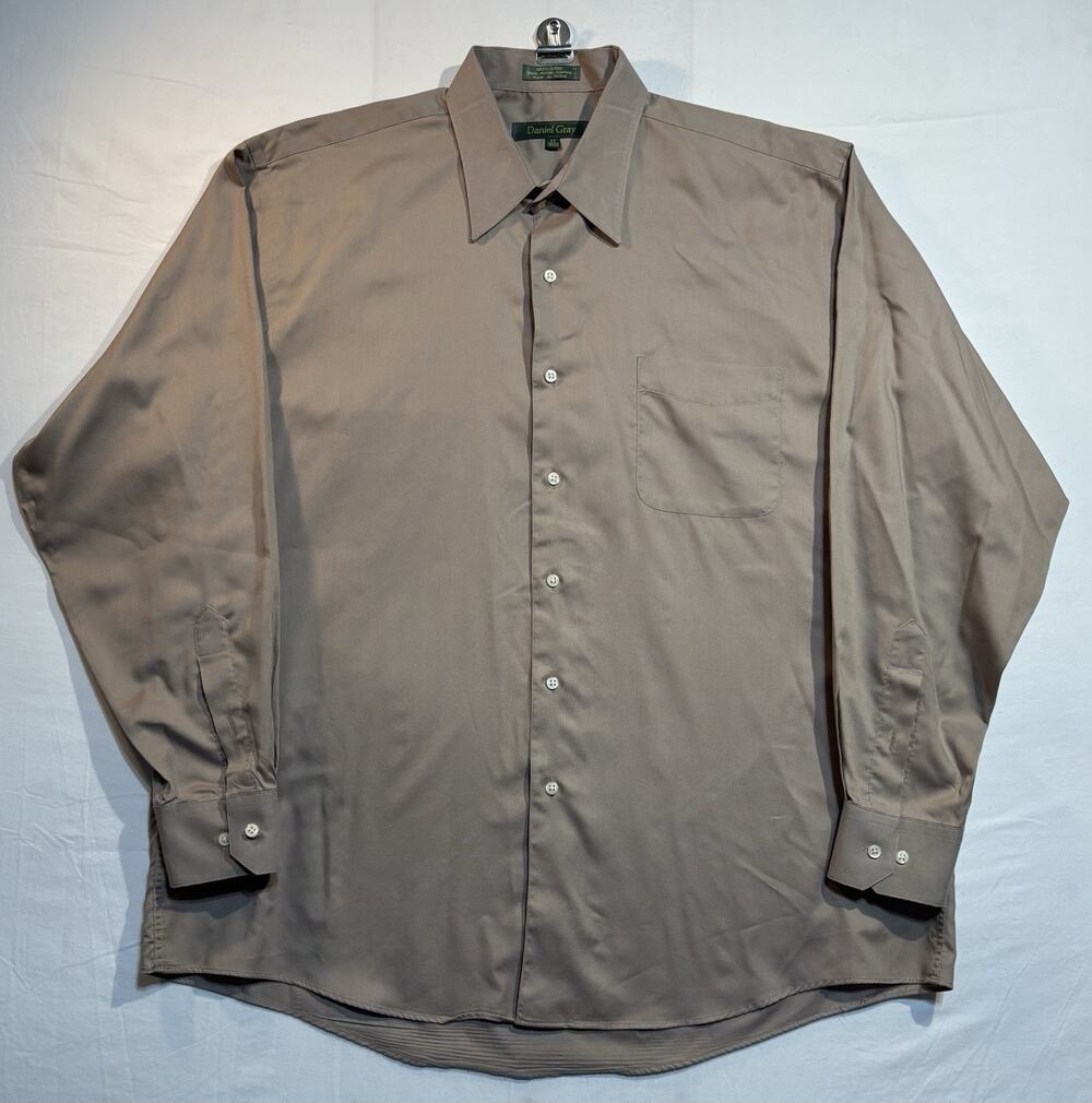 Daniel Gray Mens 17 34/35 Khaki Tan Dress Shirt Long Sleeve Button Front Cotton
